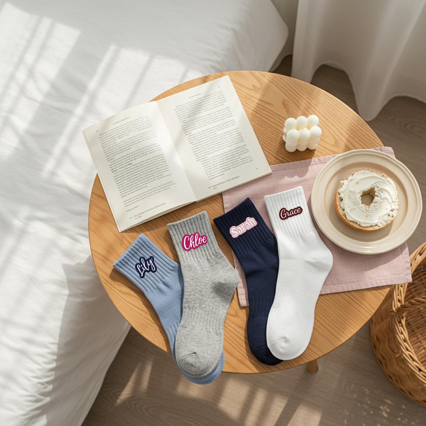 Custom Embroidered Socks , Gift for Him & Her, Personalized Cotton Socks with Colorful Name Stitching