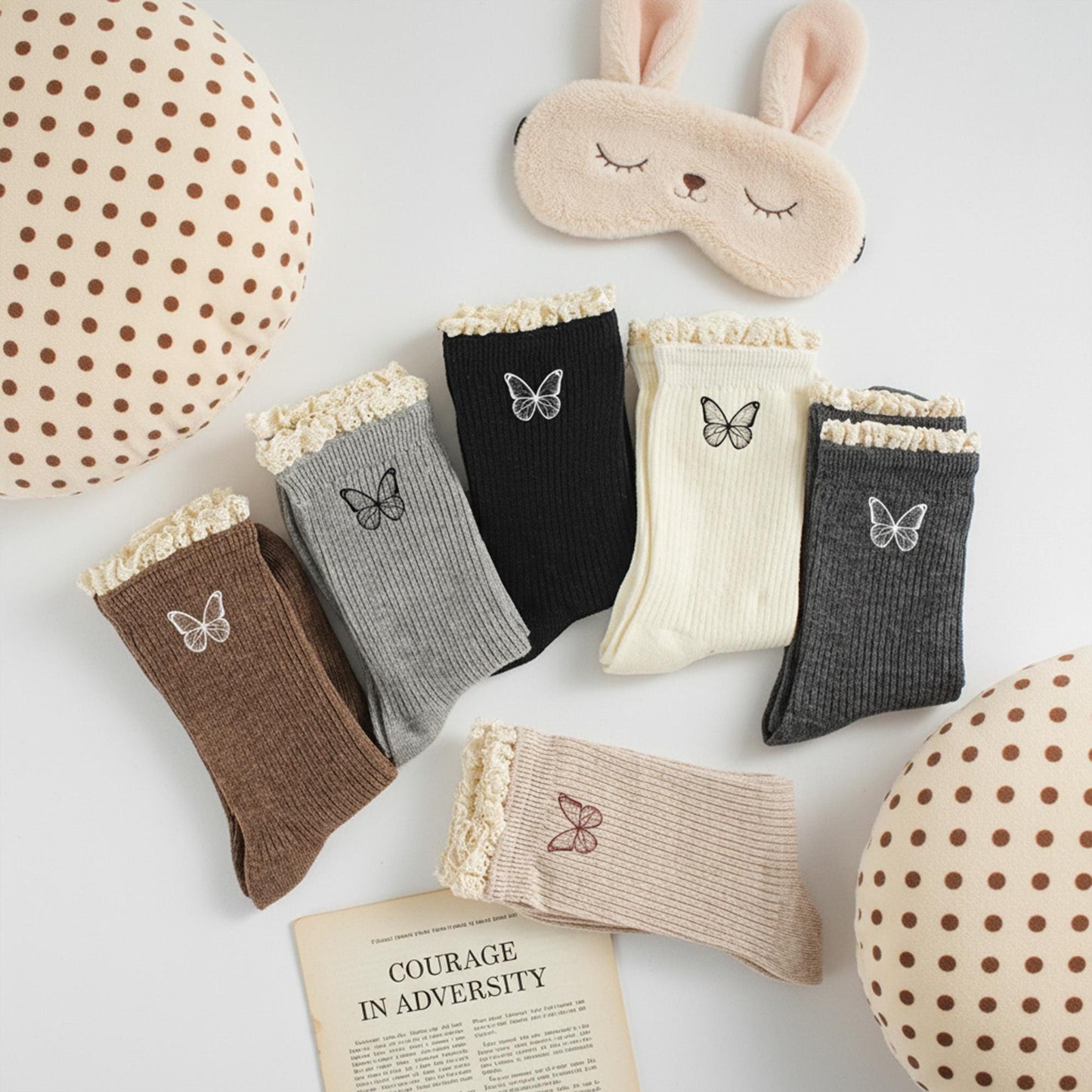 Girls Lace Ruffle Socks – Embroidered Butterfly, Ribbed Cotton, Korean Style