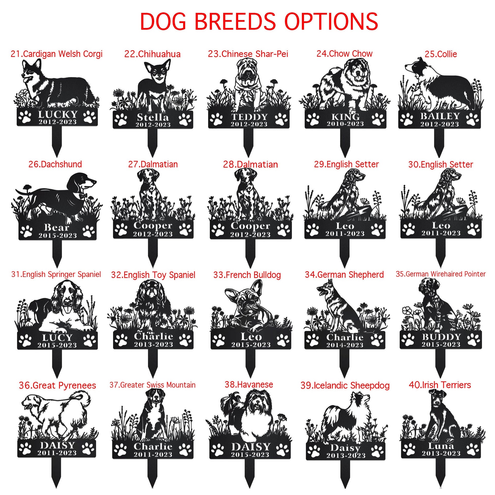 Custom Dog Memorial Stake, Dog Grave Marker, Every Dog Breed Metal Stake, Personalized Dog Garden Sign, Pet Loss Gift, Garden Decor Metal