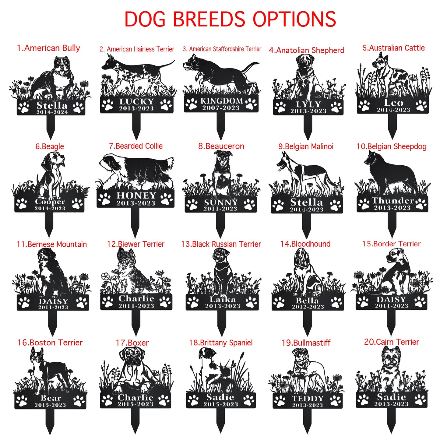 Custom Dog Memorial Stake, Dog Grave Marker, Every Dog Breed Metal Stake, Personalized Dog Garden Sign, Pet Loss Gift, Garden Decor Metal