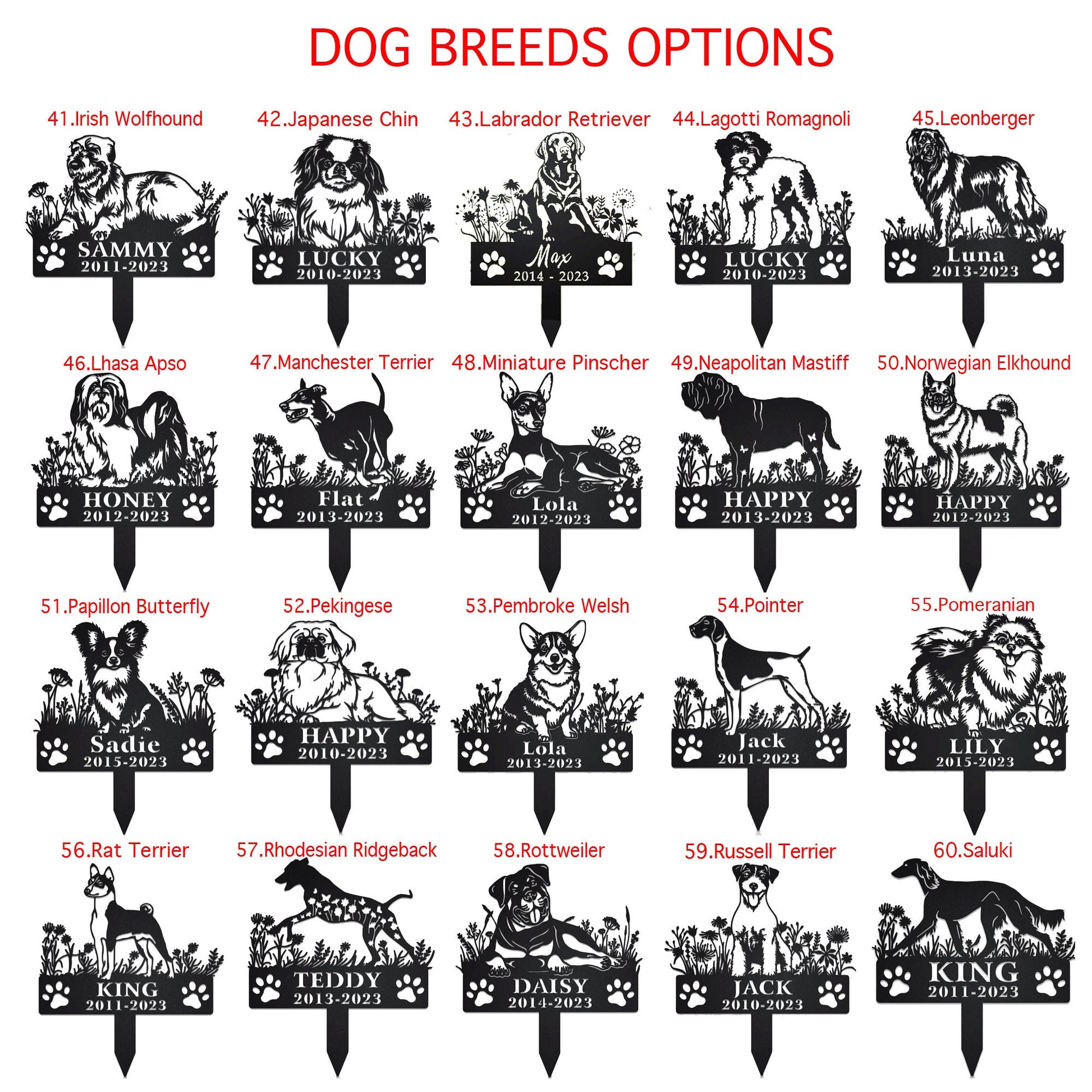 Custom Dog Memorial Stake, Dog Grave Marker, Every Dog Breed Metal Stake, Personalized Dog Garden Sign, Pet Loss Gift, Garden Decor Metal