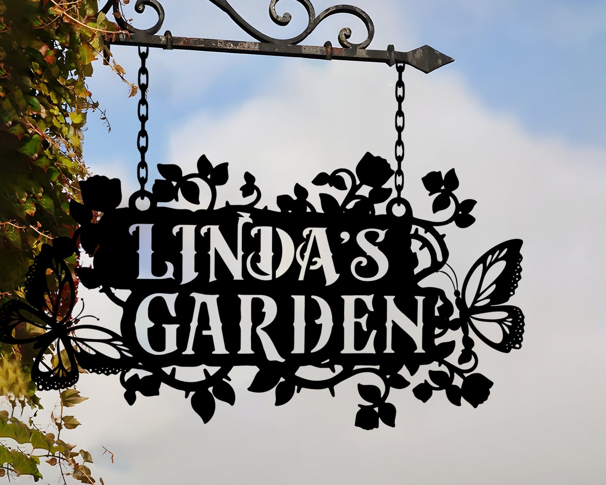 Custom Hanging Garden Sign Personalized Garden Name Sign, Flower Garden Plaque, Outdoor Garden Gift, Memorial Garden Sign, Metal Sign