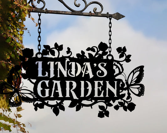 Custom Hanging Garden Sign Personalized Garden Name Sign, Flower Garden Plaque, Outdoor Garden Gift, Memorial Garden Sign, Metal Sign