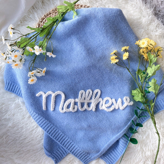 Personalized Baby Blanket: Embroidered Name, Soft Knit Stroller Blanket