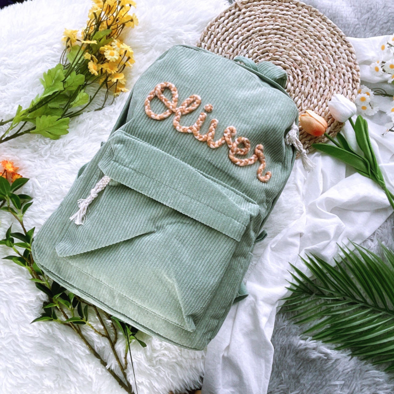Custom Embroidered Corduroy Toddler Backpack: Personalized School Bag