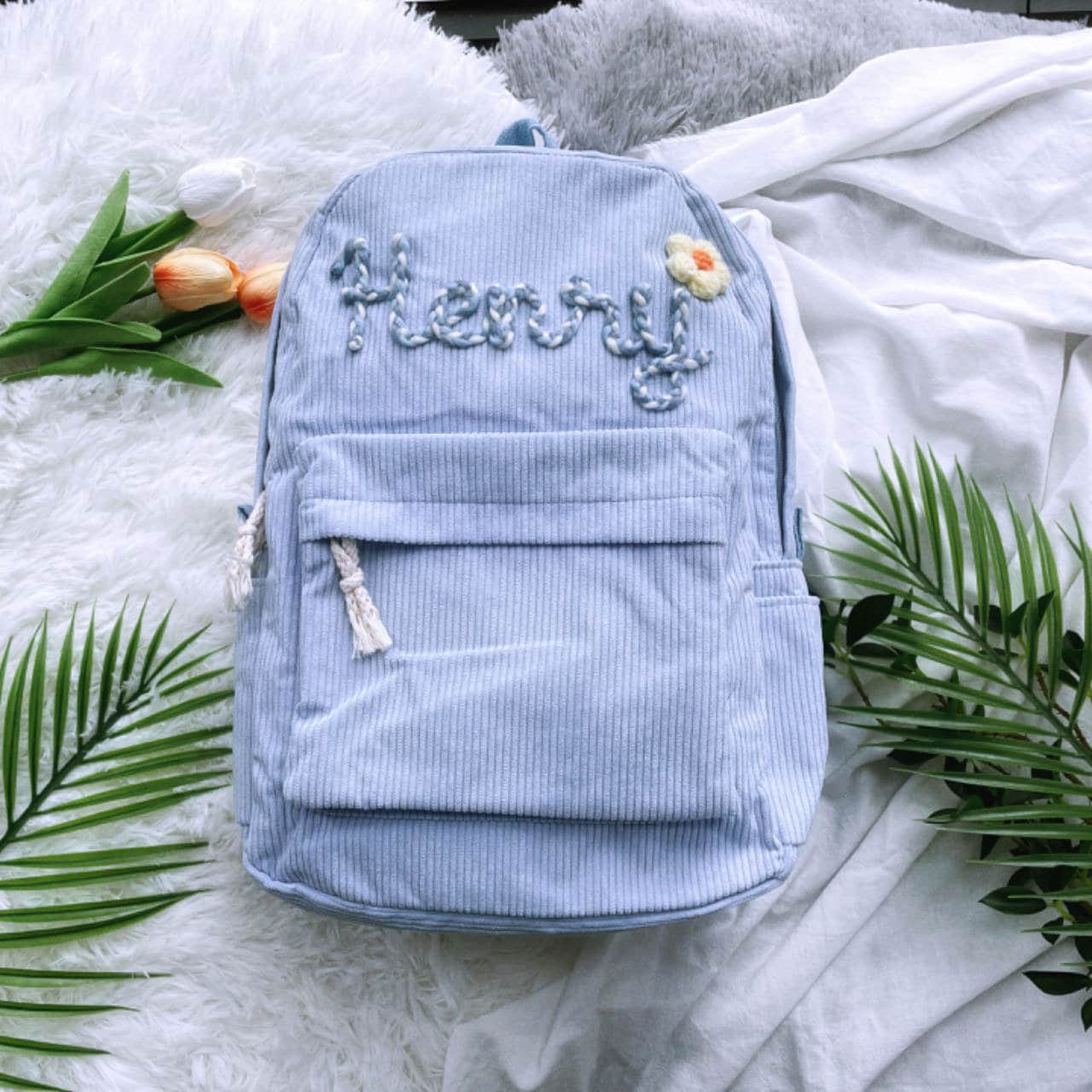 Custom Embroidered Corduroy Backpack: Personalized Nursery School Bag