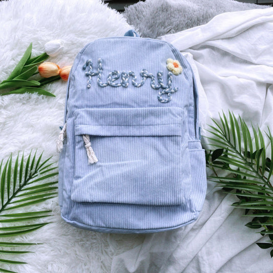 Handmade Embroidered Corduroy Toddler Backpack: Personalized Kids School Bag