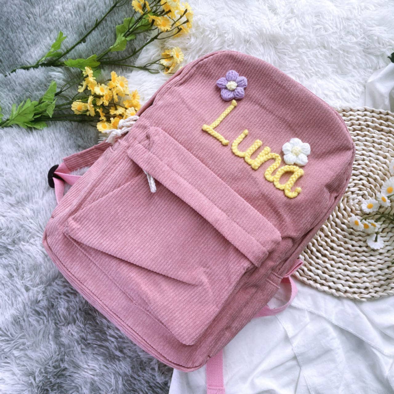Personalized Corduroy Kids Backpack: Embroidered Toddler School Bag