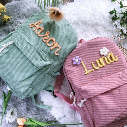 Personalized Corduroy Kids Backpack: Embroidered Toddler School Bag
