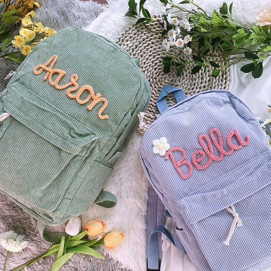 Personalized Corduroy Backpack: Custom Embroidered School Bag