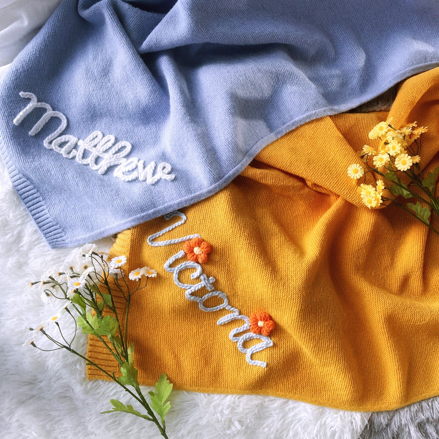 Personalized Baby Blanket: Embroidered Name, Soft Knit Stroller Blanket