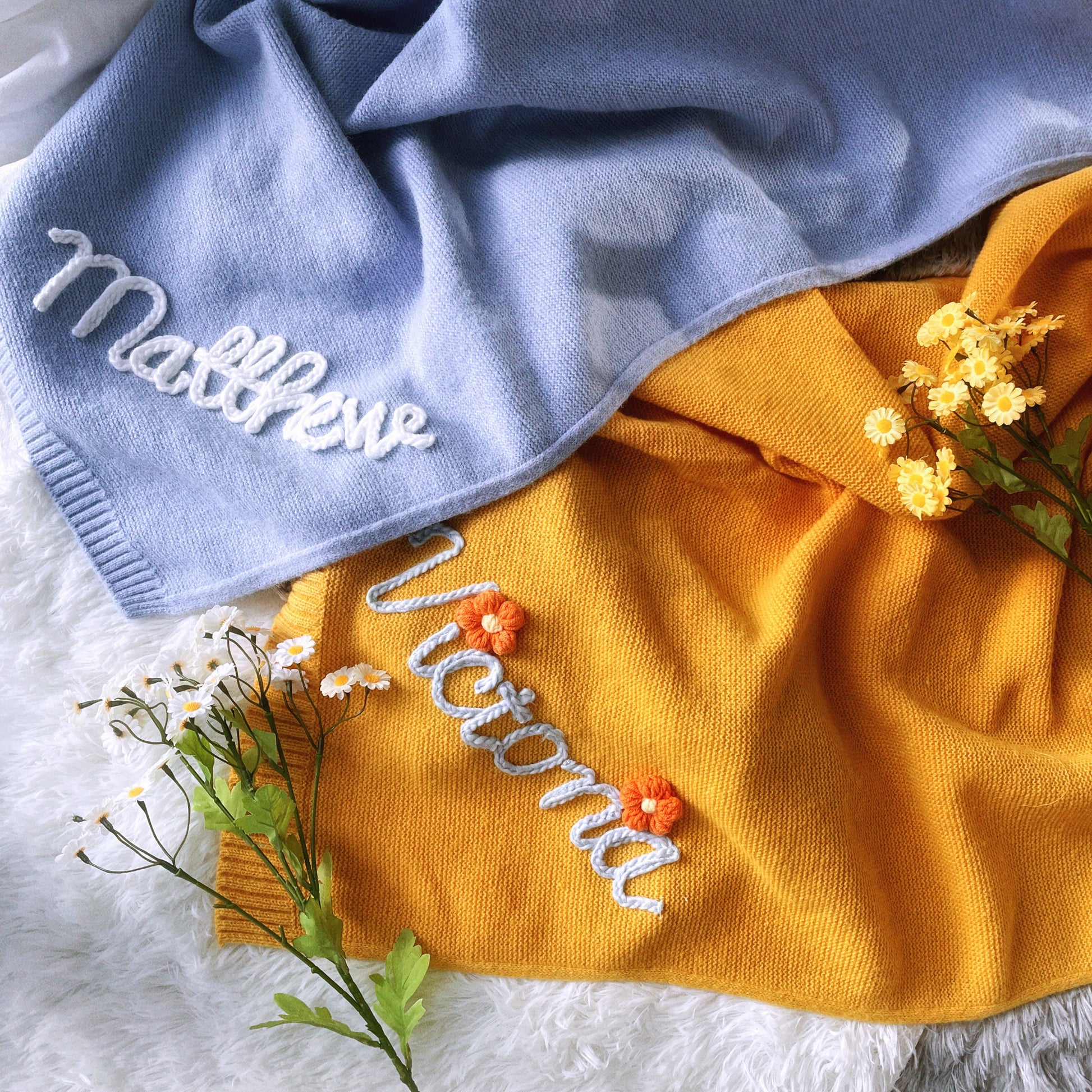 Personalized Baby Blanket: Embroidered Name, Soft Knit Stroller Blanket