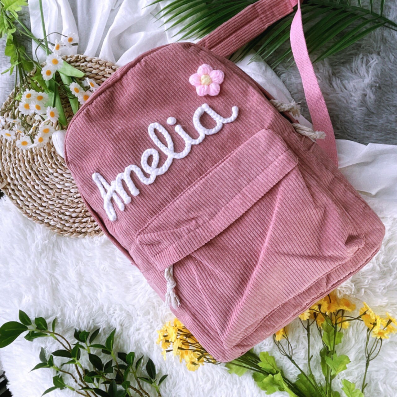 Custom Embroidered Corduroy Toddler Backpack: Personalized School Bag