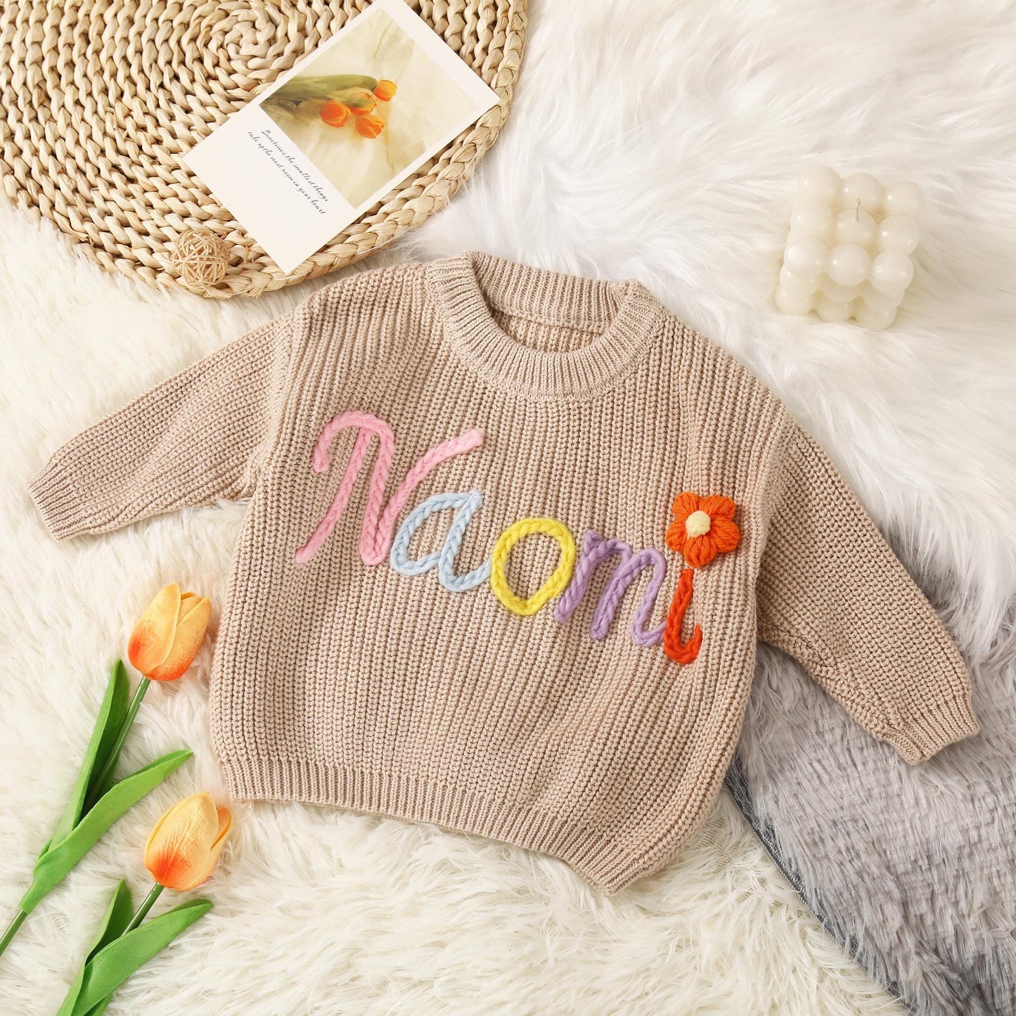 Hand Embroidered Custom Baby Sweater, Personalized Toddler Gift