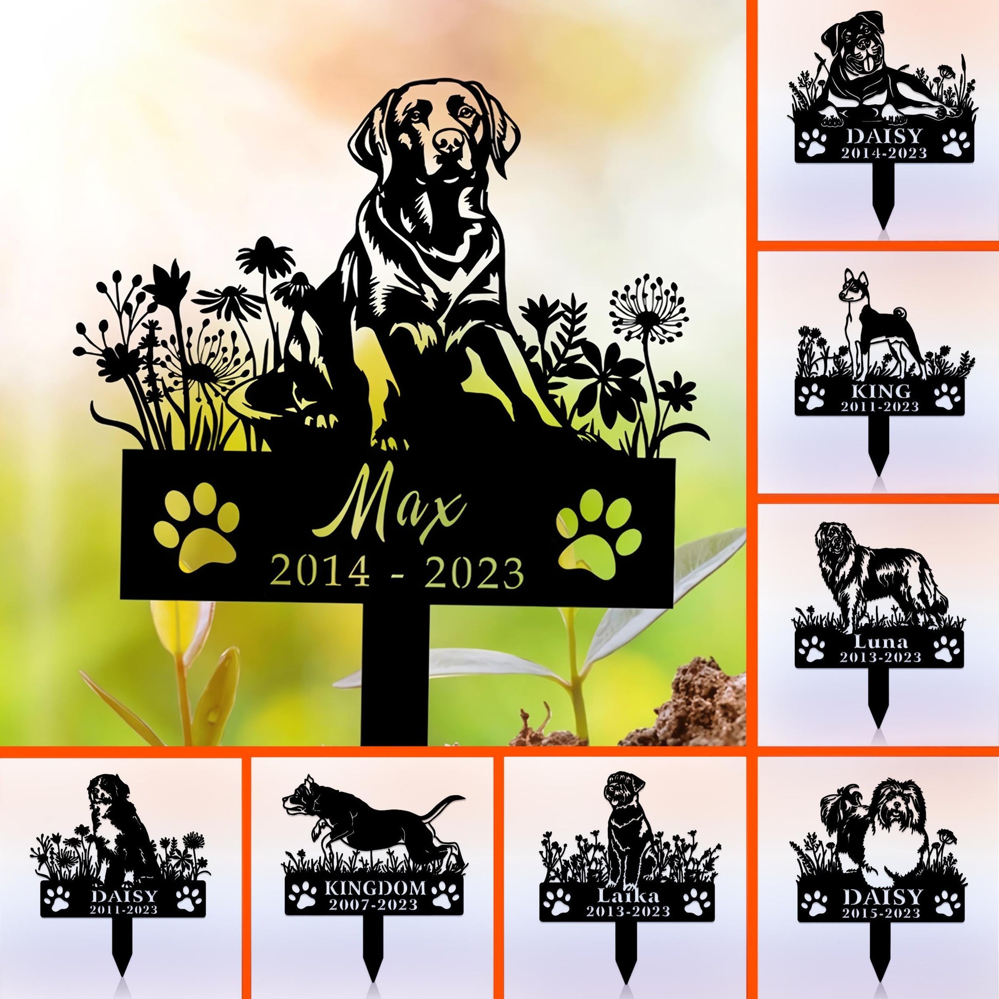 Custom Dog Memorial Stake, Dog Grave Marker, Every Dog Breed Metal Stake, Personalized Dog Garden Sign, Pet Loss Gift, Garden Decor Metal
