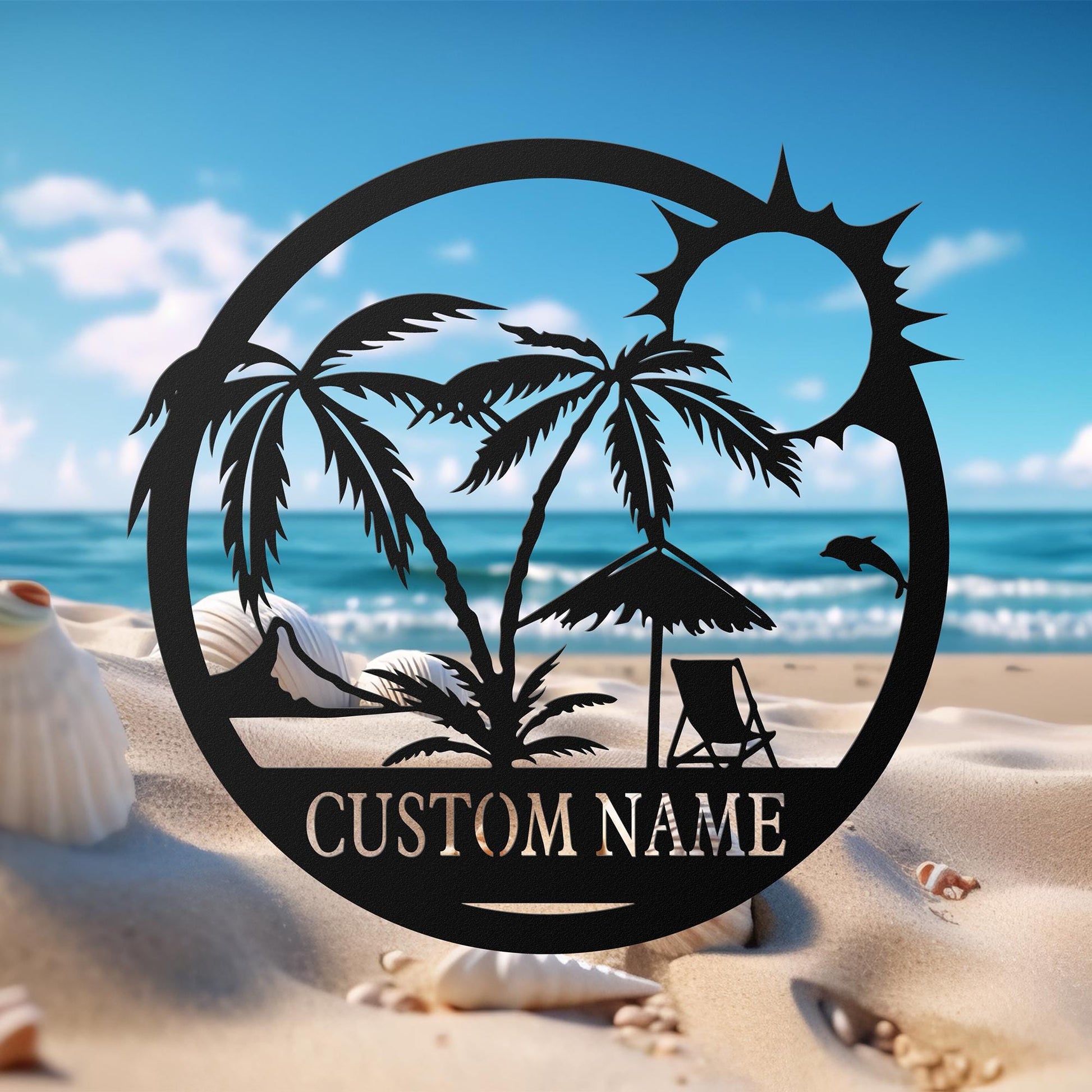 Custom Beach Decor, Nautical Decor, Lake House Decor, Summer Beach House Sign, Metal Coastal Decor, Outdoor Sign Sunset Beach Monogram