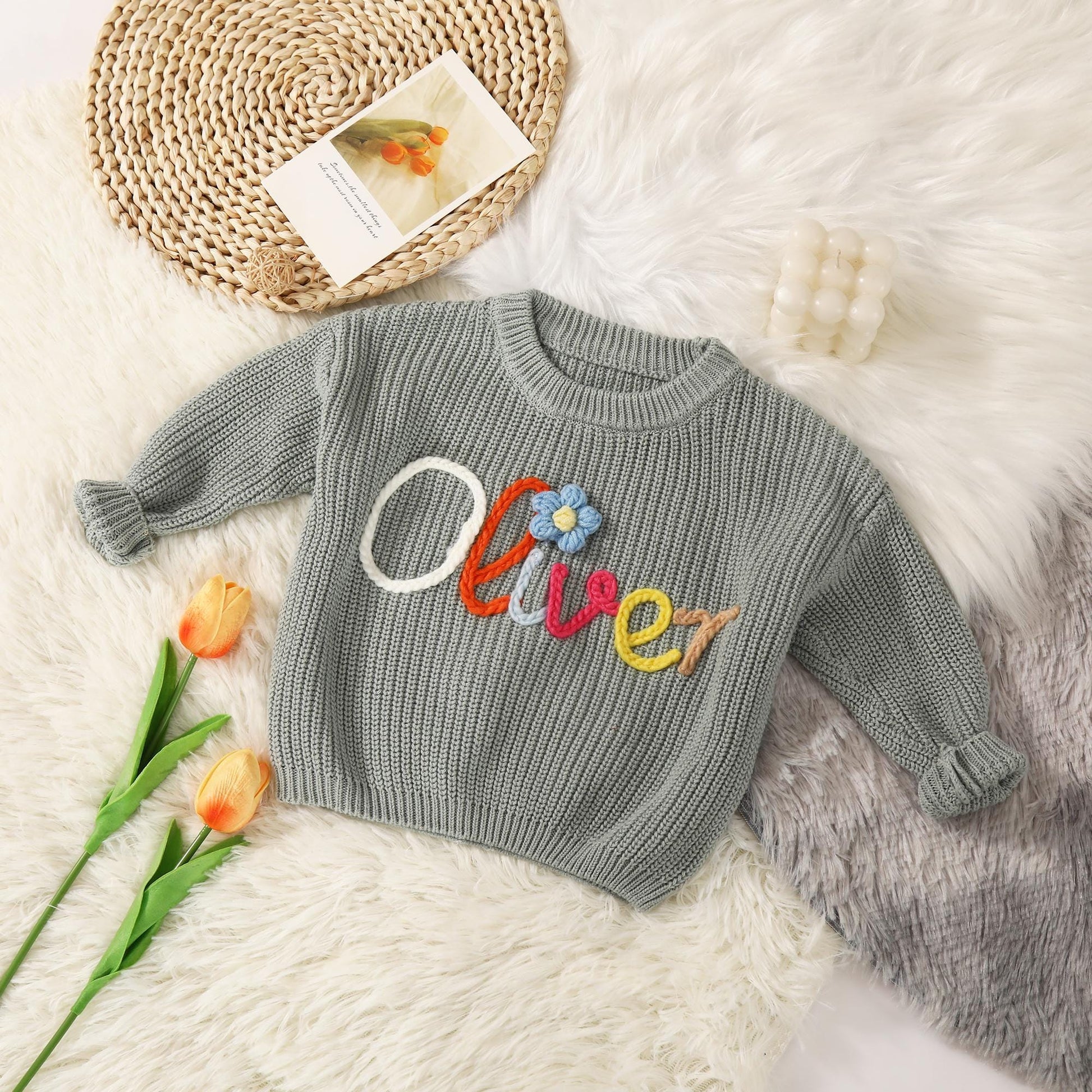 Hand Embroidered Custom Baby Sweater, Personalized Toddler Gift