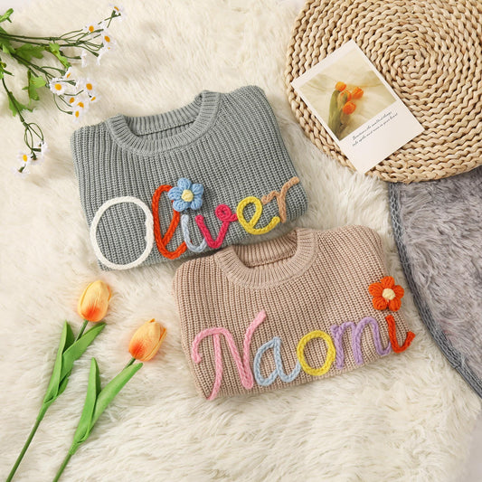 Hand Embroidered Custom Baby Sweater, Personalized Toddler Gift