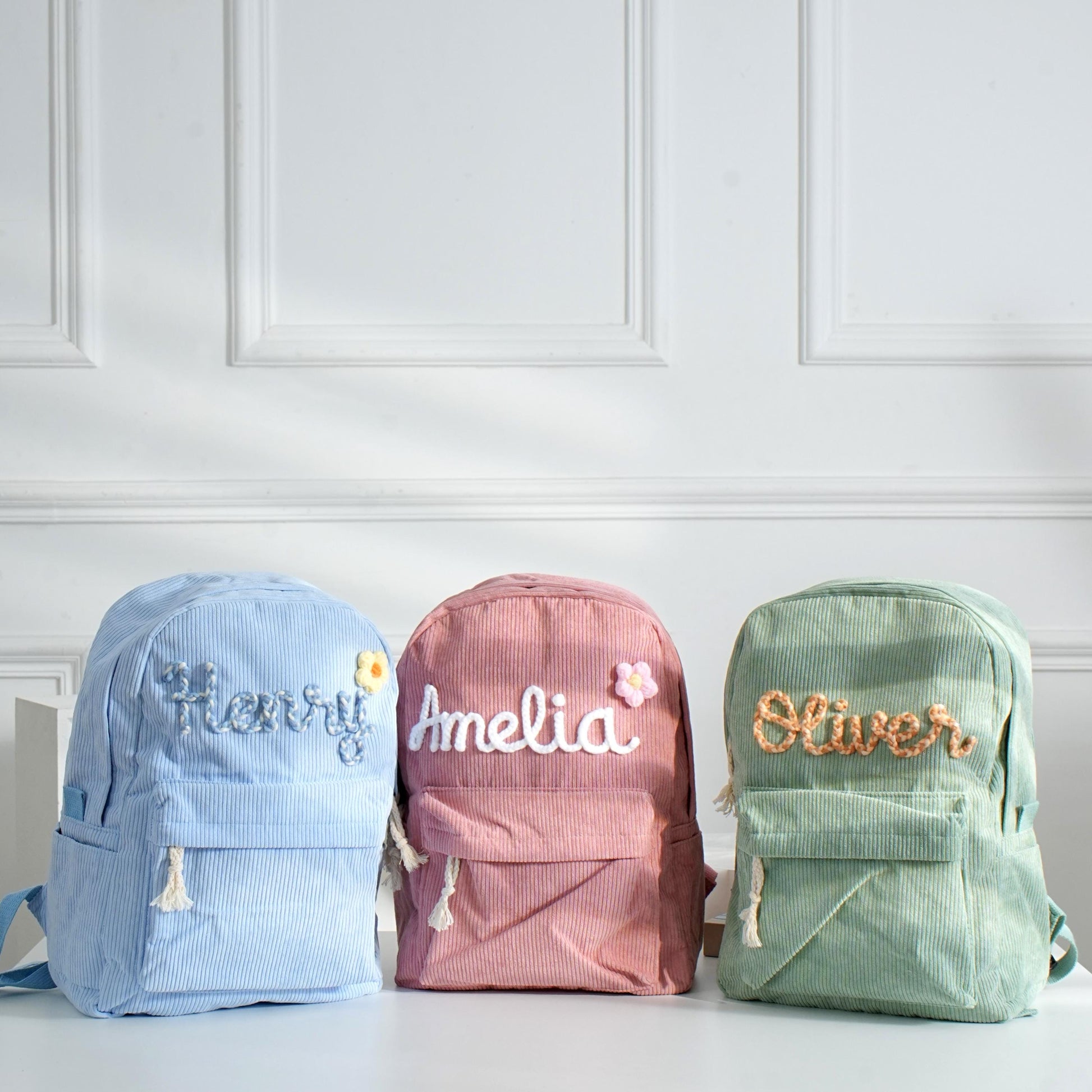 Personalized Toddler Backpack: Handmade Embroidered Corduroy School Bag