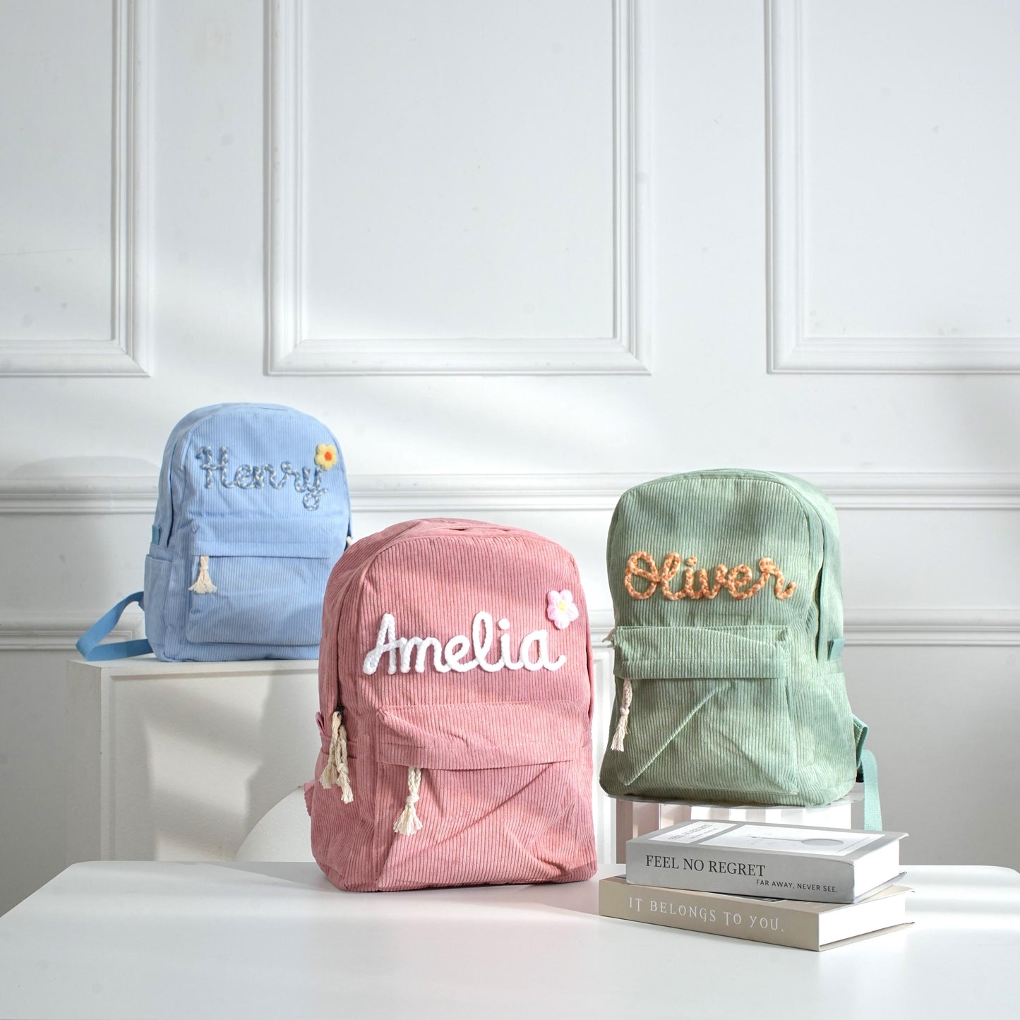 Personalized Toddler Backpack: Handmade Embroidered Corduroy School Bag