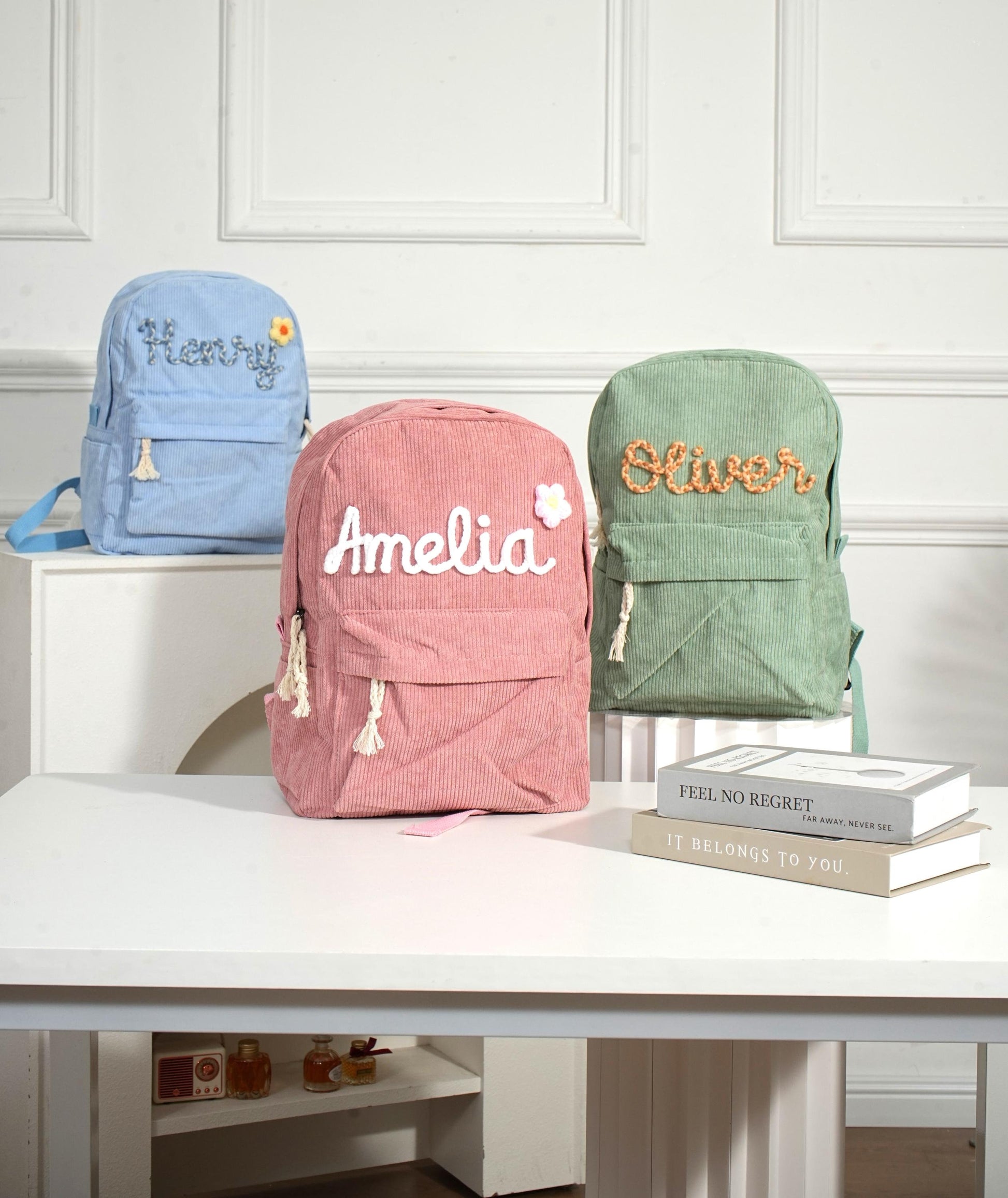 Personalized Toddler Backpack: Handmade Embroidered Corduroy School Bag