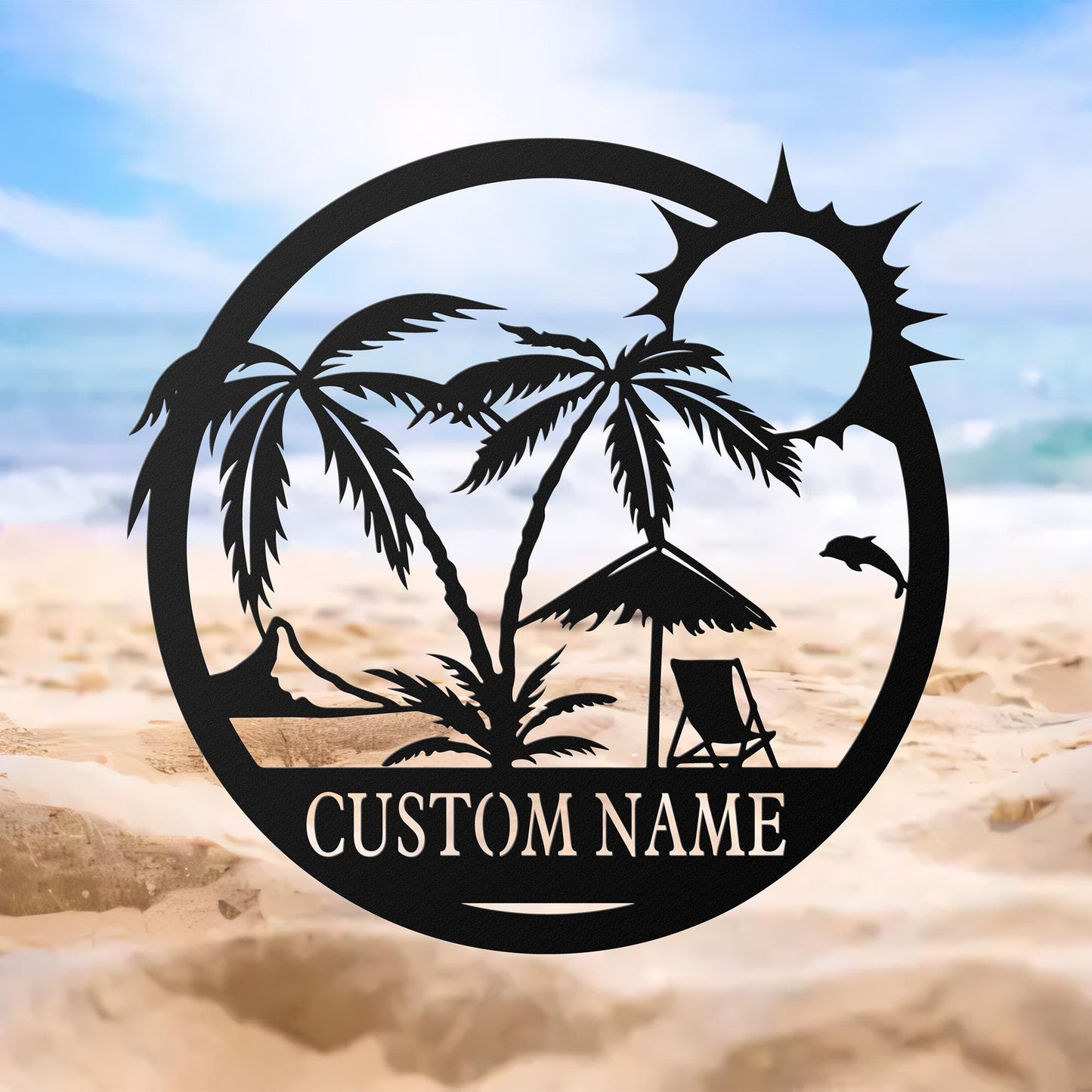 Custom Beach Decor, Nautical Decor, Lake House Decor, Summer Beach House Sign, Metal Coastal Decor, Outdoor Sign Sunset Beach Monogram