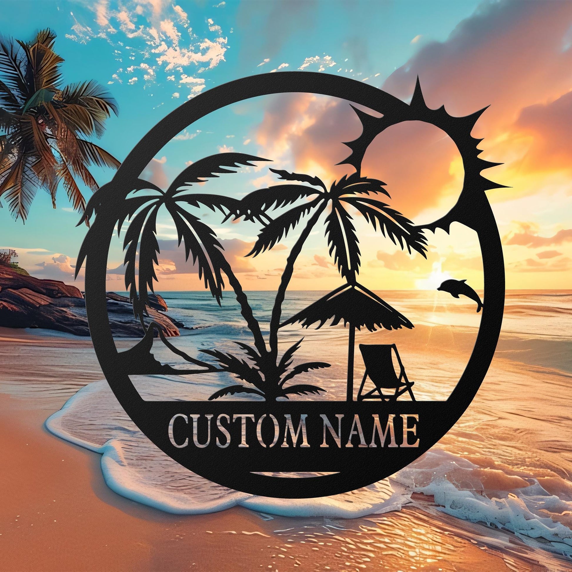 Custom Beach Decor, Nautical Decor, Lake House Decor, Summer Beach House Sign, Metal Coastal Decor, Outdoor Sign Sunset Beach Monogram