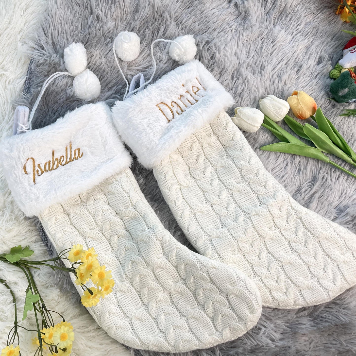 Personalized Knit Christmas Stocking: Embroidered Family Name Stockings
