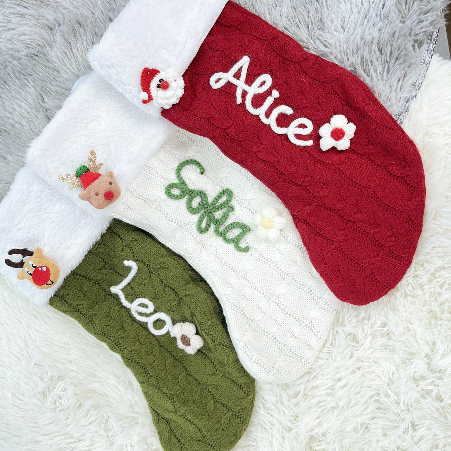 Personalized Knit Christmas Stocking: Embroidered Family Name Stockings