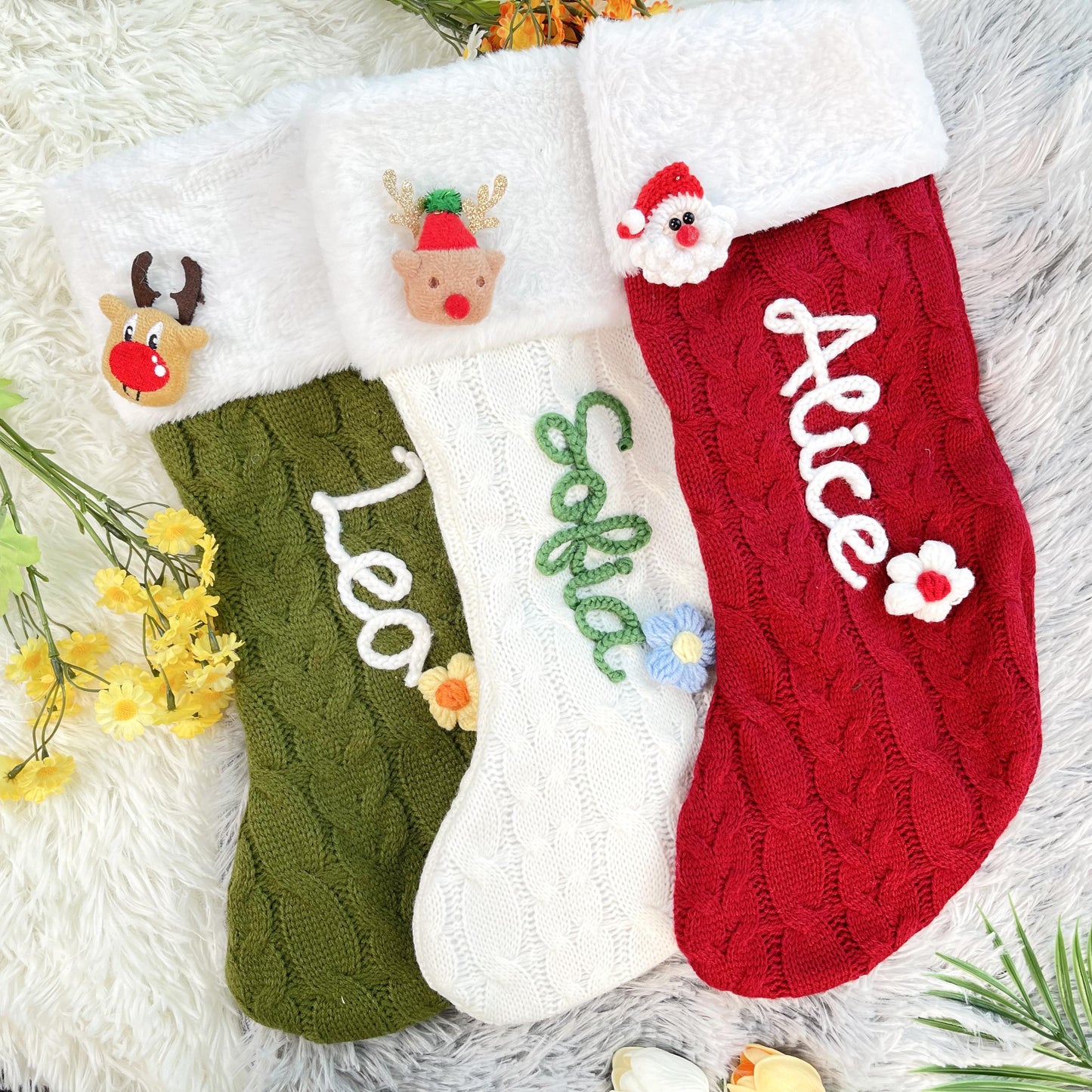 Personalized Knit Christmas Stocking: Embroidered Family Name Stockings