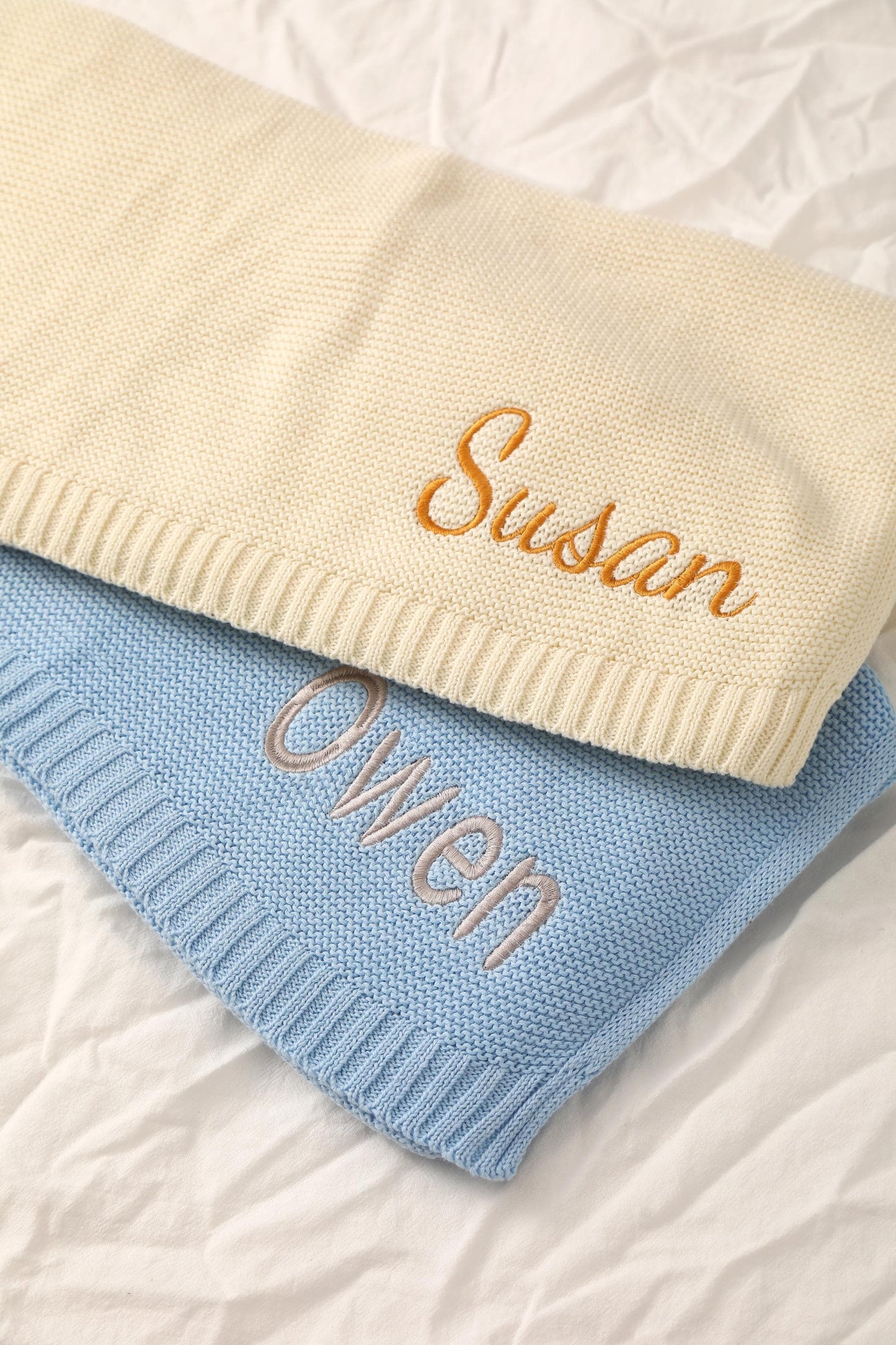 Embroidered Knit Baby Blanket: Custom Name, Cotton Newborn Gift