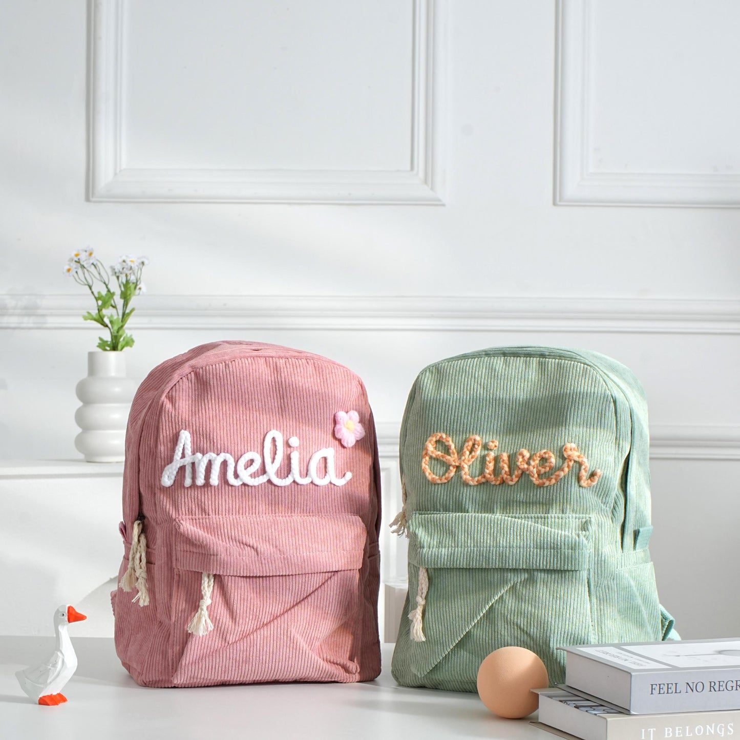 Personalized Toddler Backpack: Handmade Embroidered Corduroy School Bag