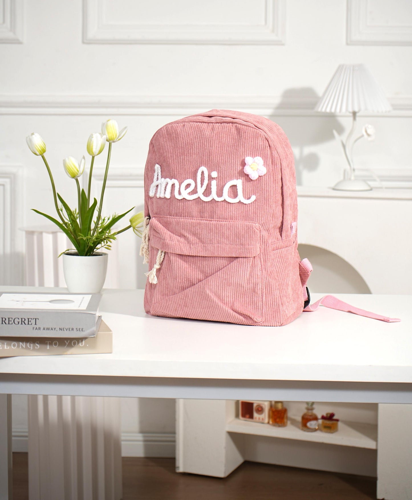 Personalized Toddler Backpack: Handmade Embroidered Corduroy School Bag