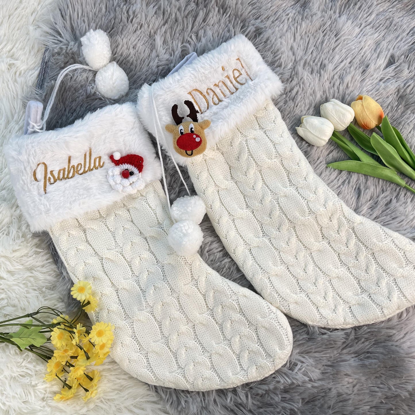 Personalized Knit Christmas Stocking: Embroidered Family Name Stockings