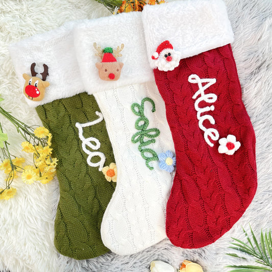 Personalized Knit Christmas Stocking: Embroidered Family Name Stockings