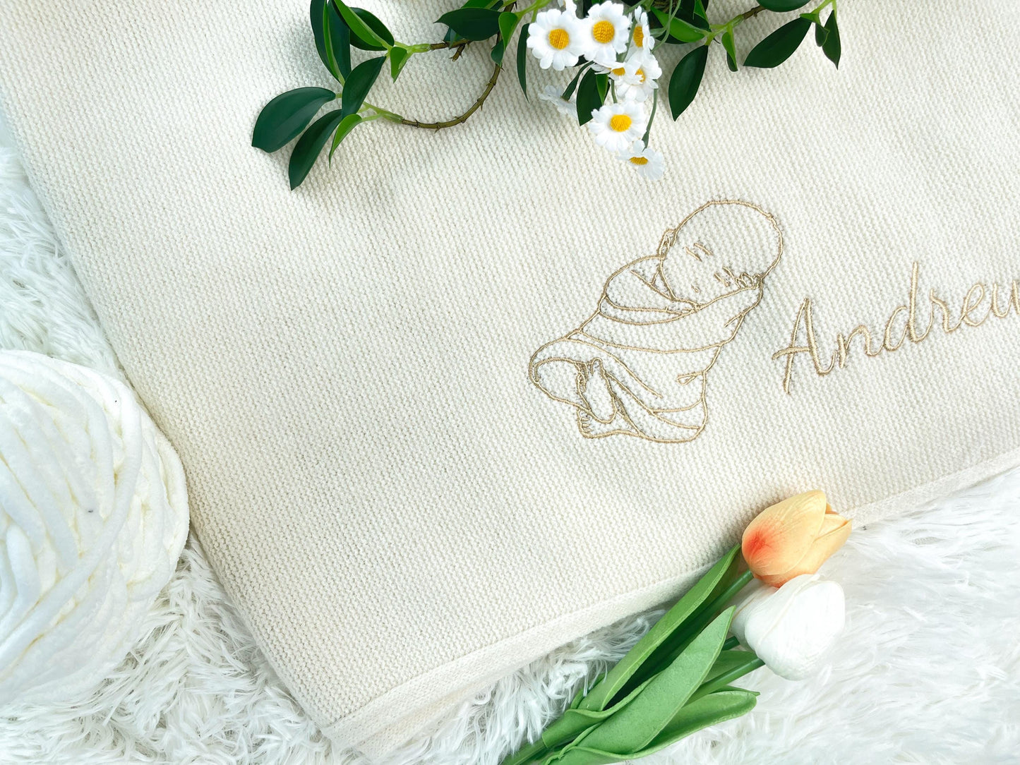 Hand-Embroidered Baby Portrait Blanket: Custom Cotton Keepsake