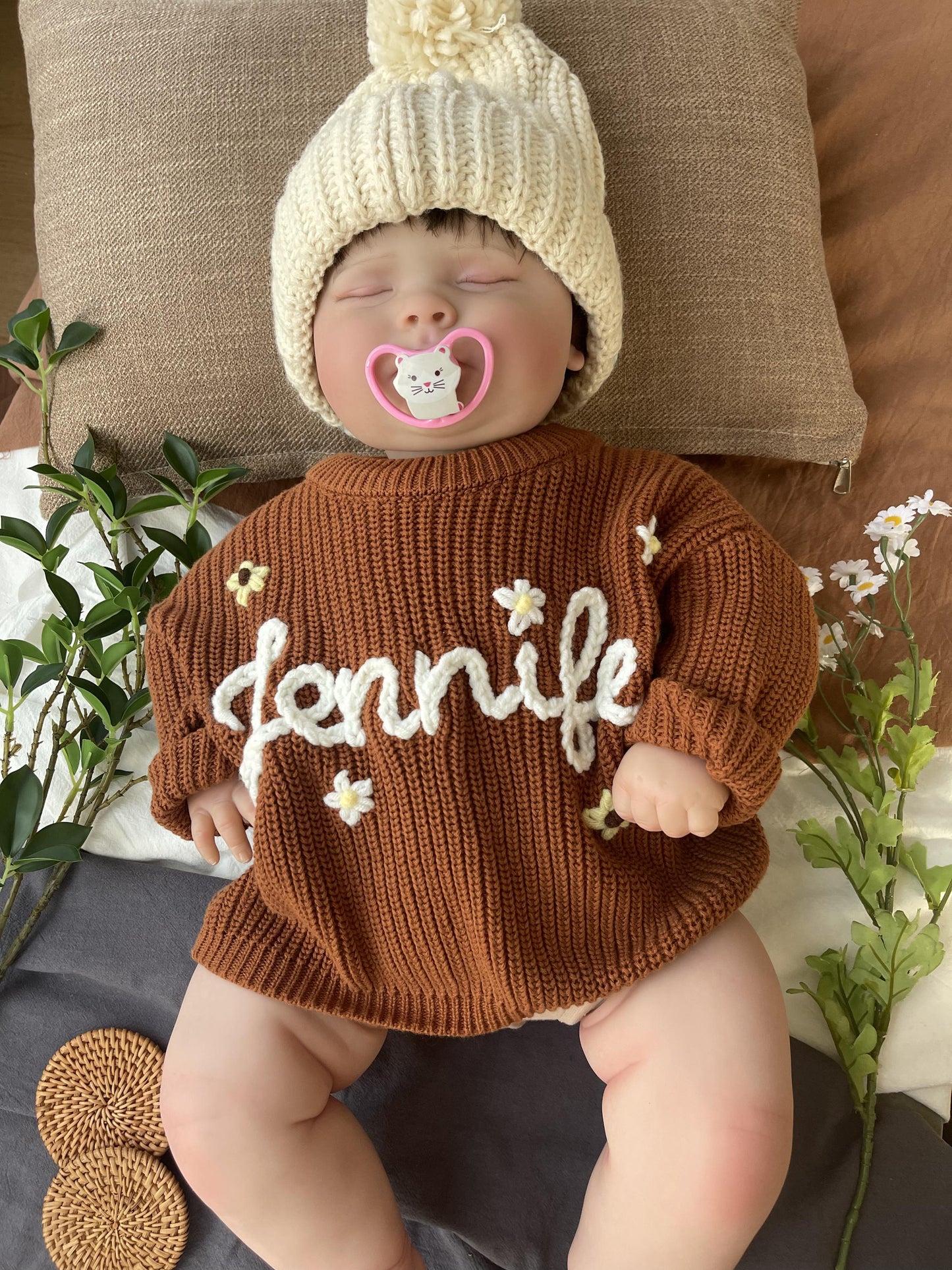 Hand-Embroidered Name Baby Sweater: Personalized Knit Clothes