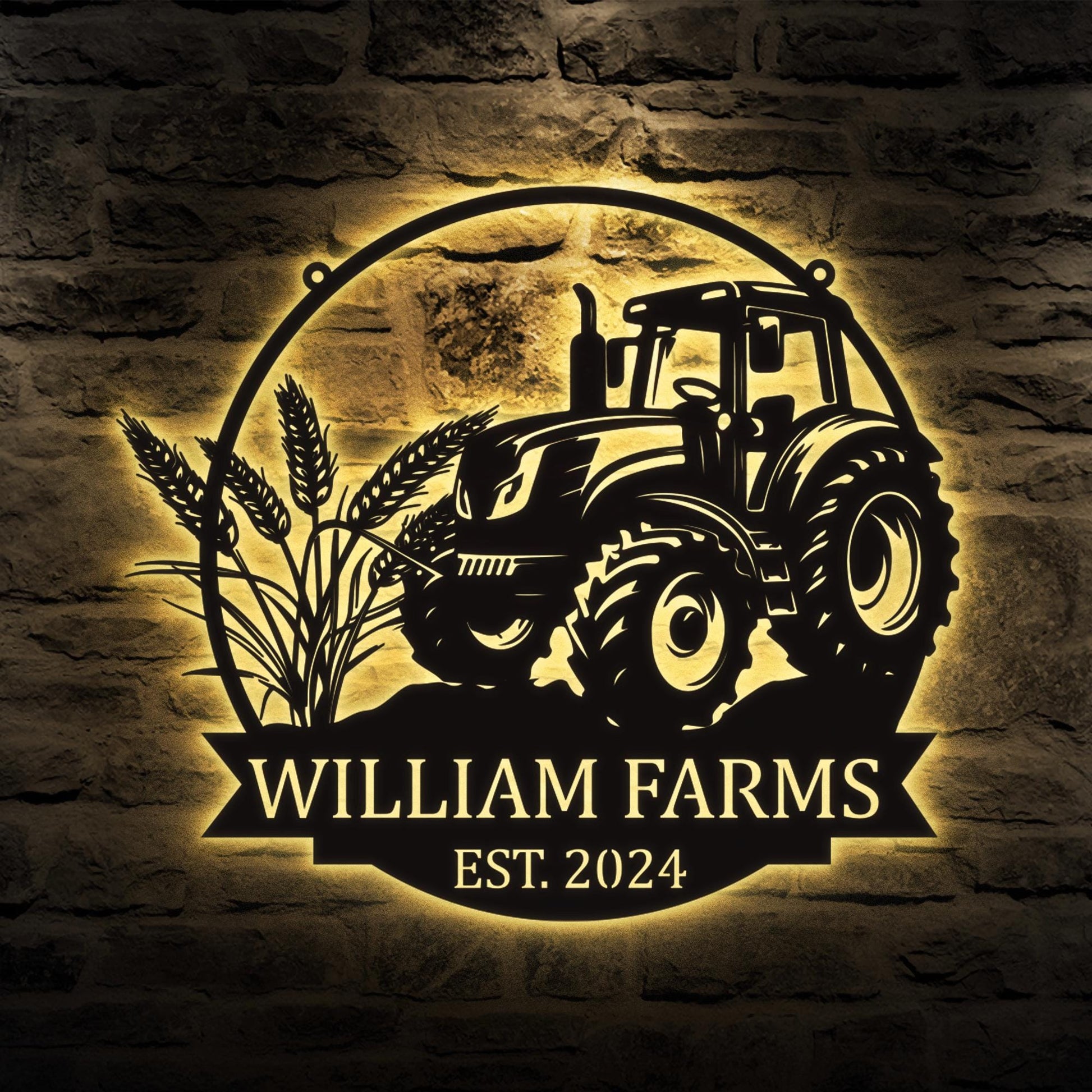 Custom Tractor Farm Metal Sign with LED Light, Tractor Name Sign, Farmhouse Decor, Tractor Barn Sign, Tractor Driver Gift, Gift for Farmer