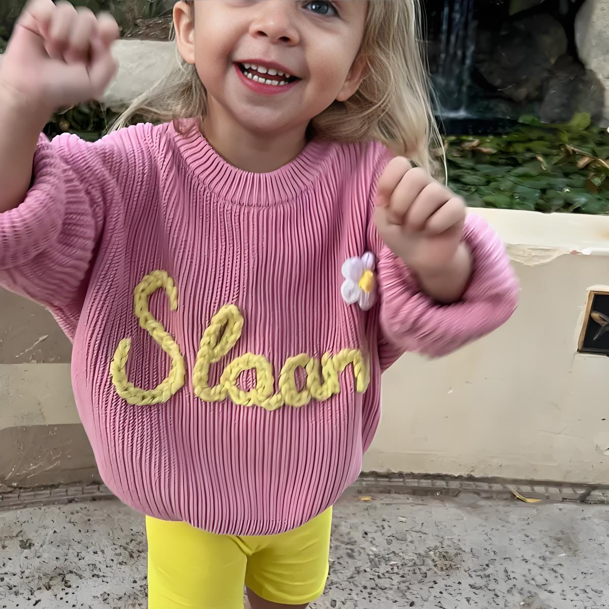 Hand-Embroidered Name Baby Sweater: Personalized Knit Clothes