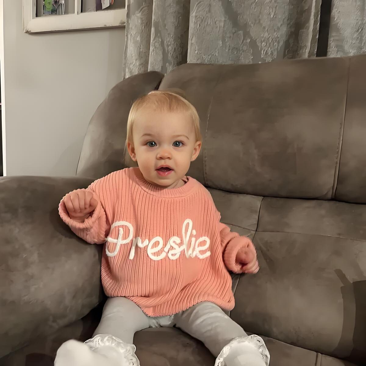 Hand-Embroidered Name Baby Sweater: Custom Monogrammed Gift