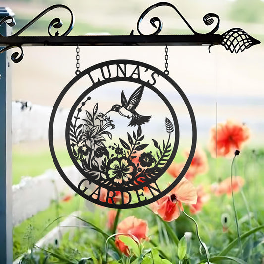 Custom Hummingbird Metal Garden Decor,Hummingbird Garden Sign,Personalized Garden Decor,Custom Garden Name Sign, Hummingbird wall art