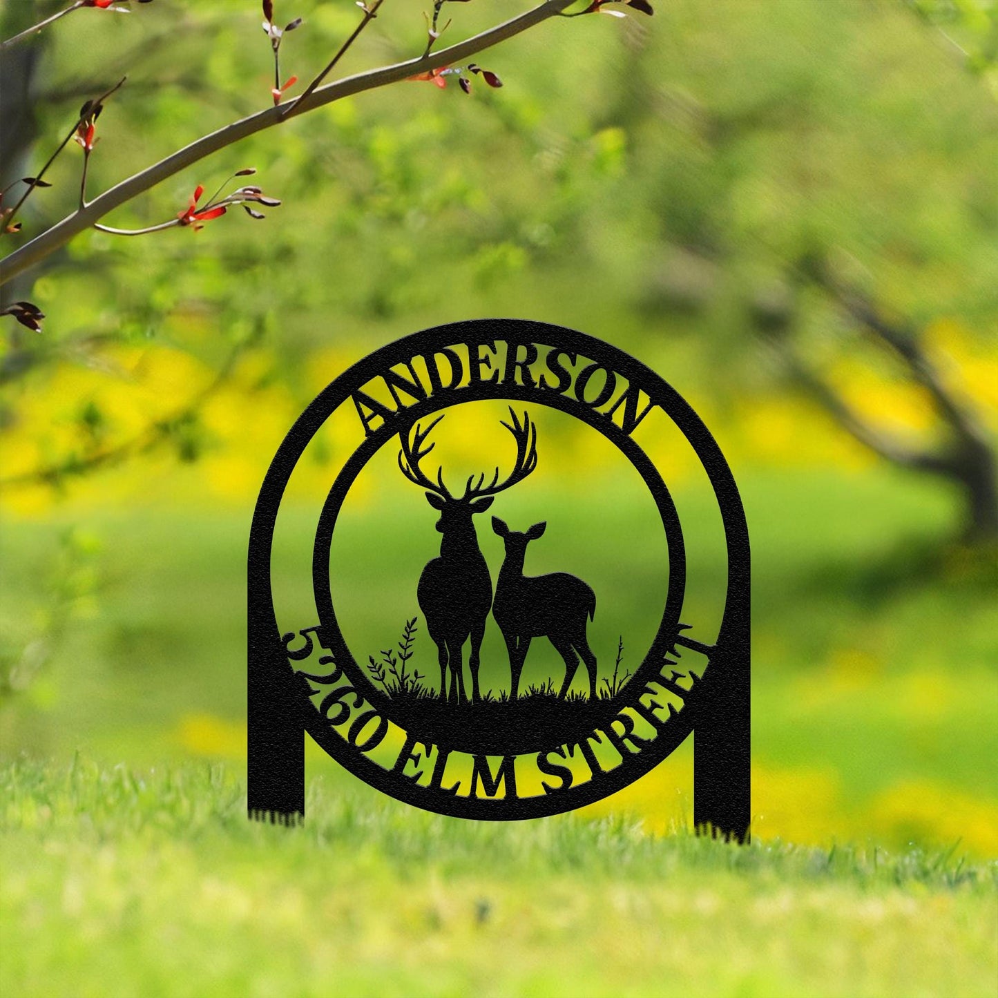 Custom Metal Address Sign for Lodge, Personalized Deer Address Yard Stake, Custom Deer Sign, Family Name Sign, Address Yard Metal Sign