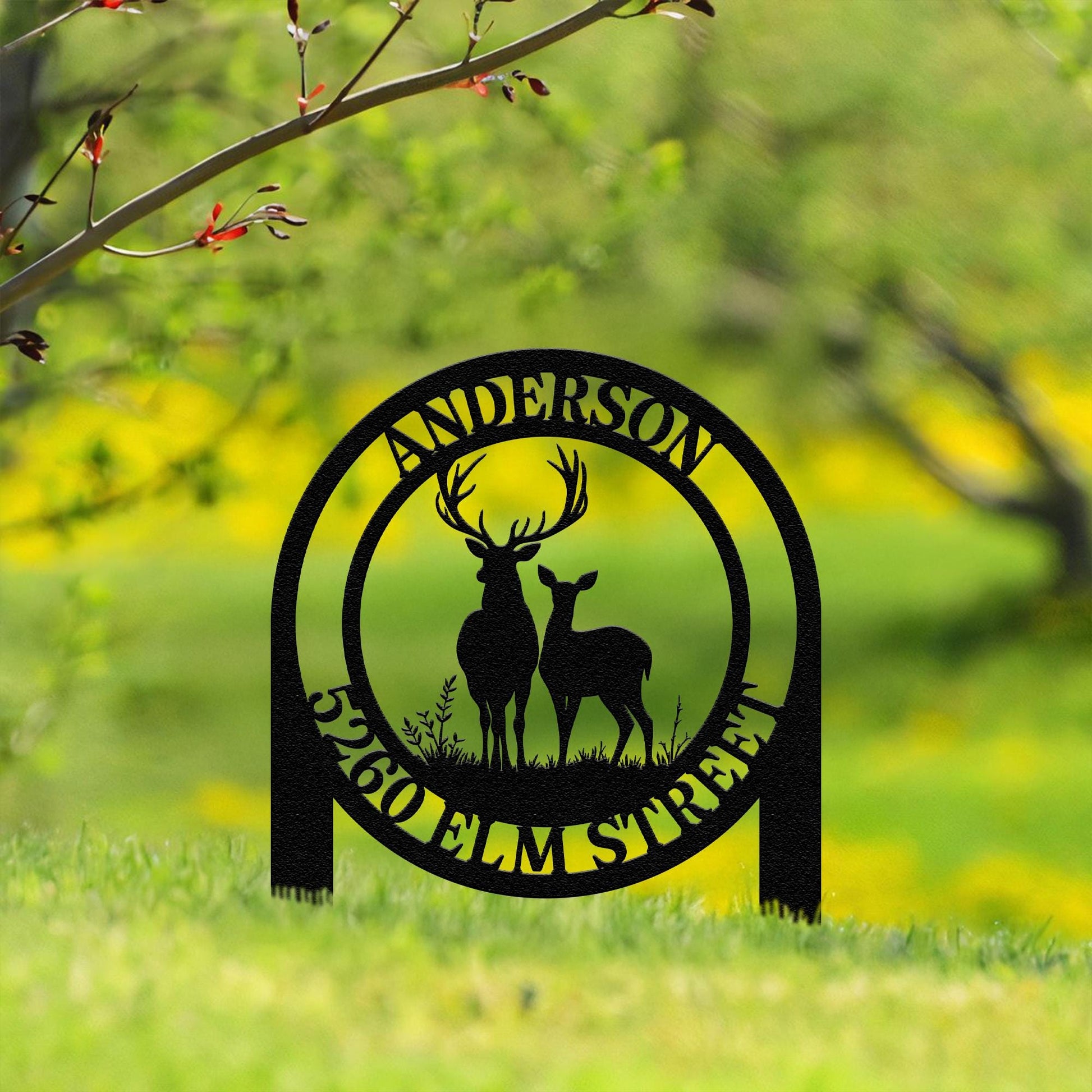 Custom Metal Address Sign for Lodge, Personalized Deer Address Yard Stake, Custom Deer Sign, Family Name Sign, Address Yard Metal Sign