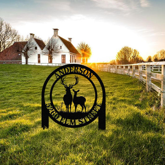 Custom Metal Address Sign for Lodge, Personalized Deer Address Yard Stake, Custom Deer Sign, Family Name Sign, Address Yard Metal Sign