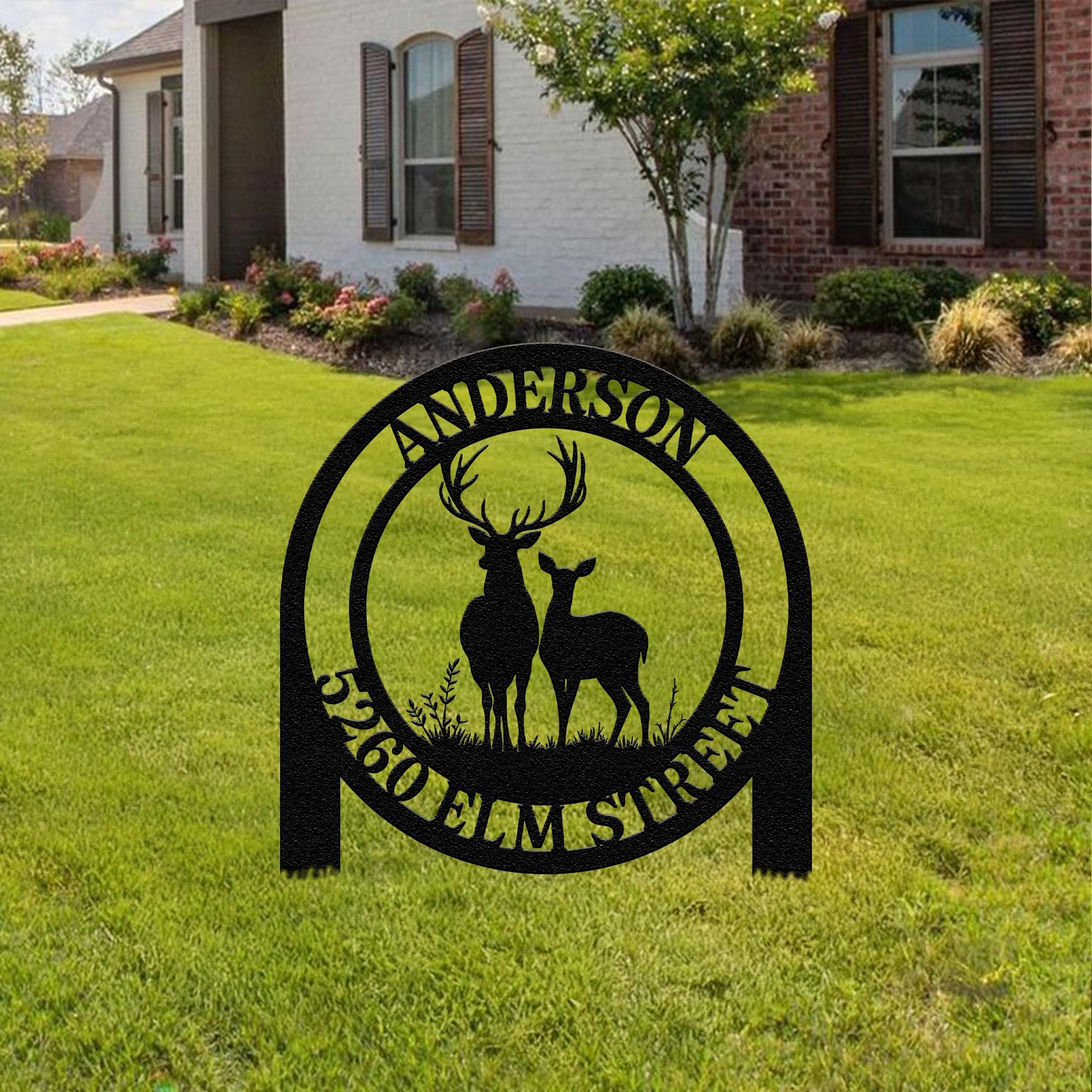 Custom Metal Address Sign for Lodge, Personalized Deer Address Yard Stake, Custom Deer Sign, Family Name Sign, Address Yard Metal Sign