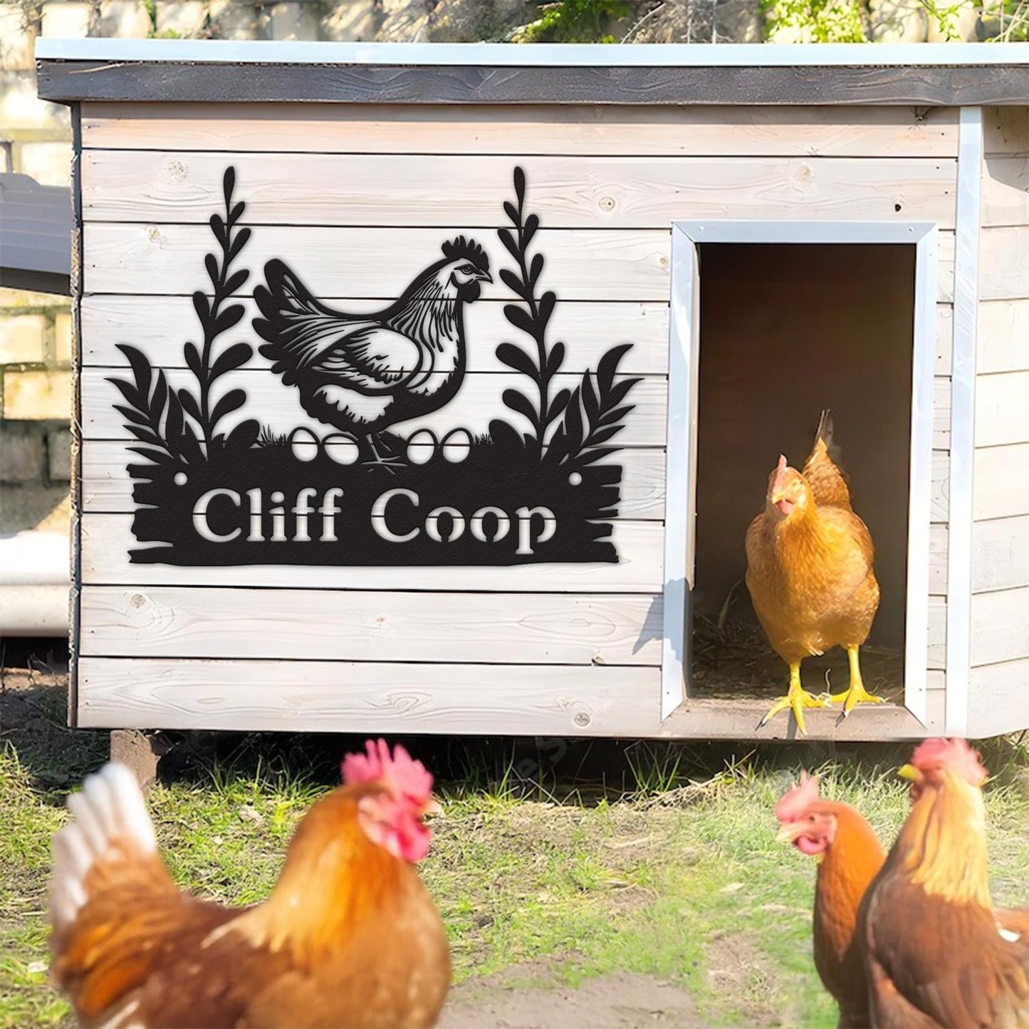 Custom Chicken Farm Metal Sign, Hen House Coop Sign, Farm Coop Sign, Personalized Hen Name Sign, Chicken Coop Wall Art, Eggs Farm House Sign