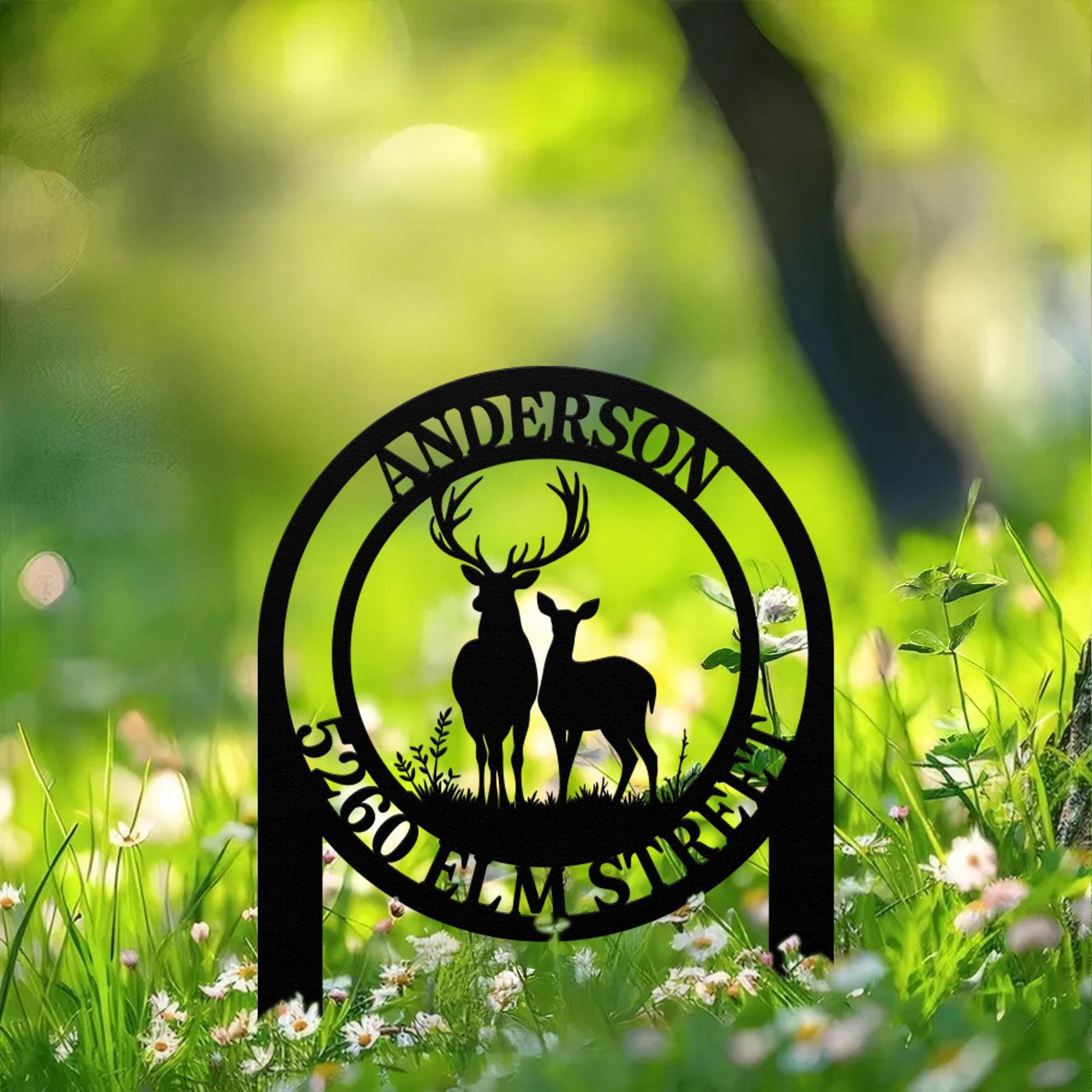 Custom Metal Address Sign for Lodge, Personalized Deer Address Yard Stake, Custom Deer Sign, Family Name Sign, Address Yard Metal Sign