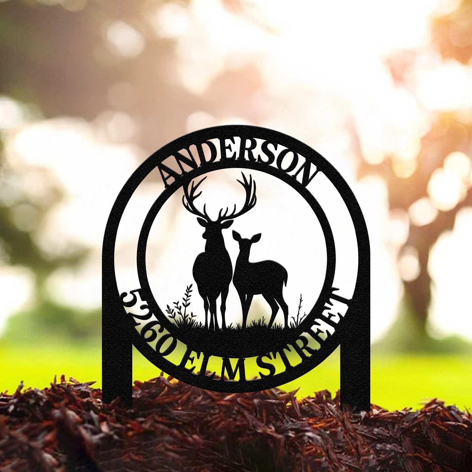 Custom Metal Address Sign for Lodge, Personalized Deer Address Yard Stake, Custom Deer Sign, Family Name Sign, Address Yard Metal Sign