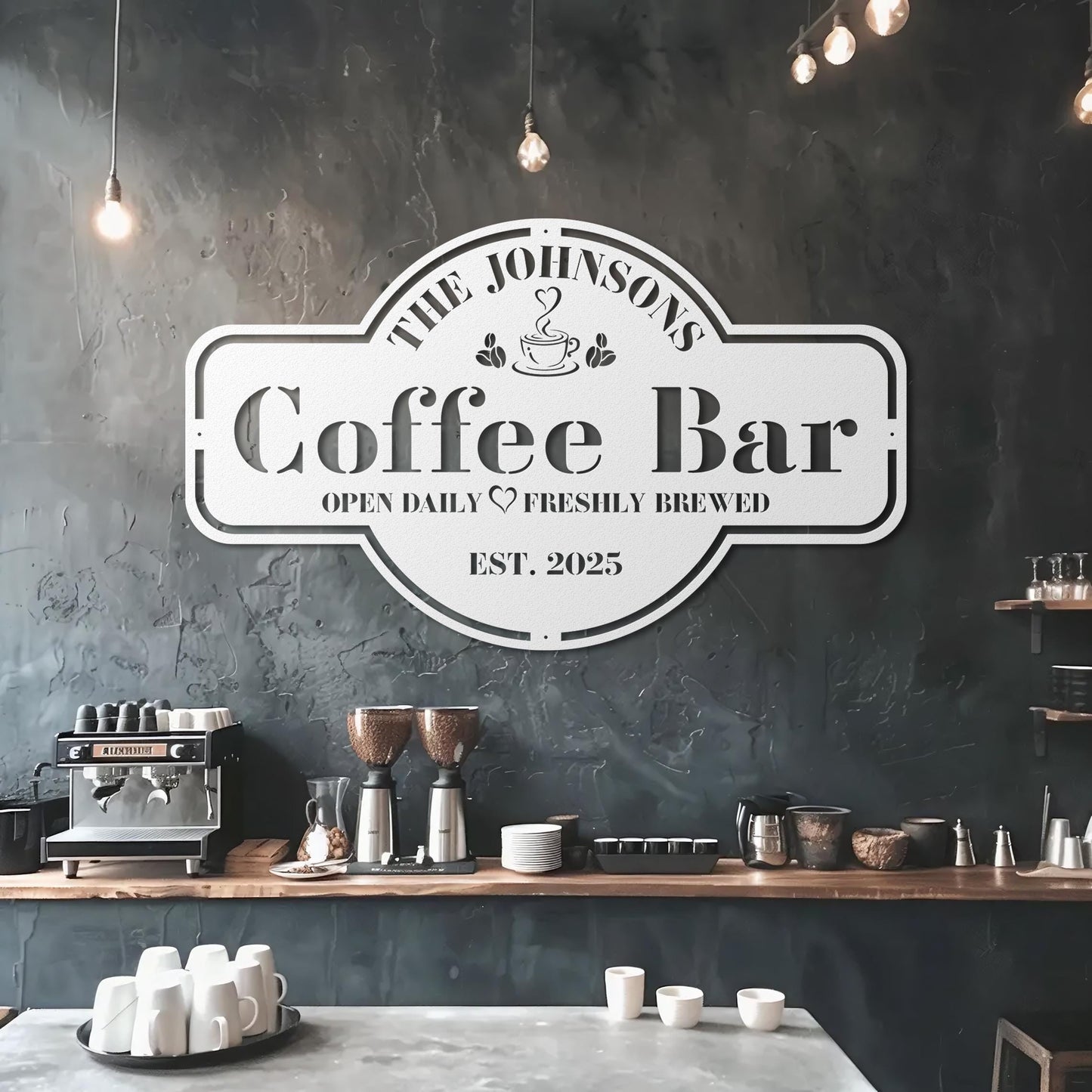 Personalized Coffee Bar Sign for Kitchen | Custom Coffee Decor | Metal Wall Art| Coffee Lover Gift | Cafe Shop Sign | Cafe Bar Sign | Gifts