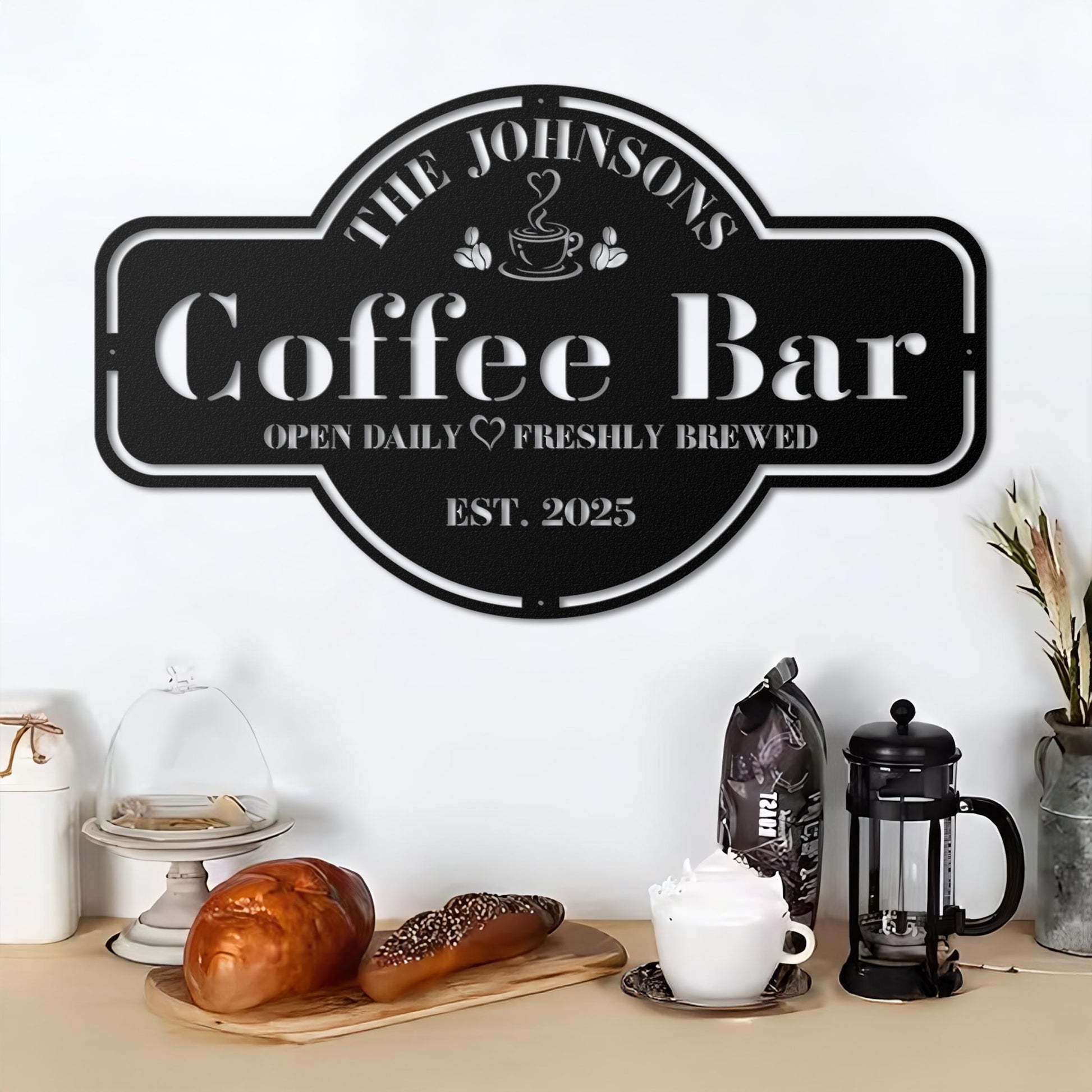 Personalized Coffee Bar Sign for Kitchen | Custom Coffee Decor | Metal Wall Art| Coffee Lover Gift | Cafe Shop Sign | Cafe Bar Sign | Gifts